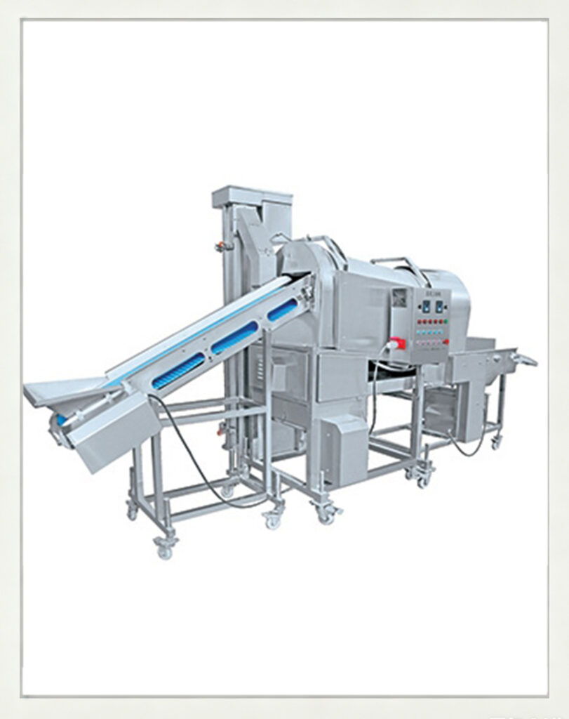 Continuous drum predusting machine GFJ series SUS304 stainless steel flaky powder coating equipment for chicken nugget popcorn fish fillet frozen food processing